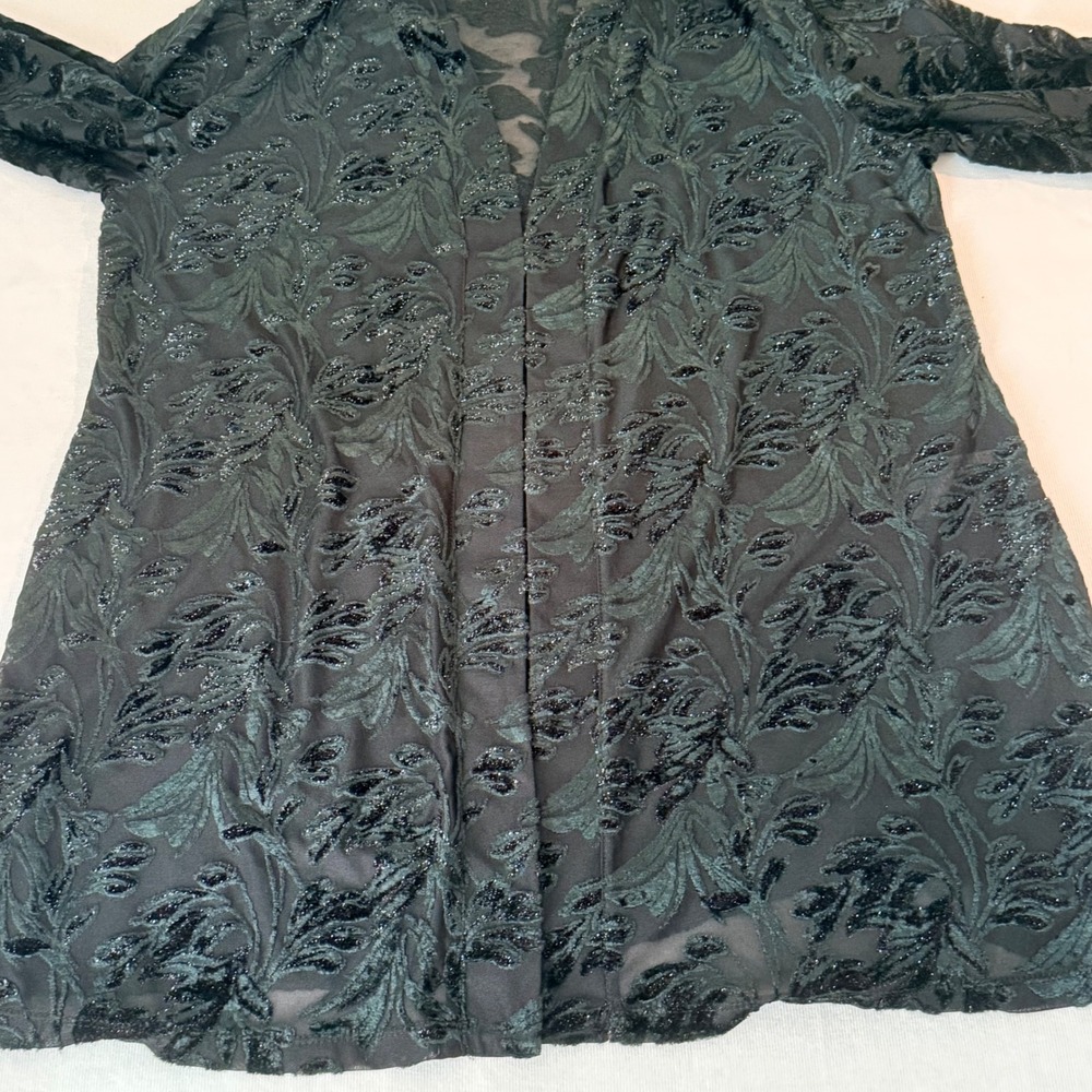 Susan Graver Occasion Cardigan MP Black Velvet Burnout Glitter Open Front Kimono - Picture 16 of 16